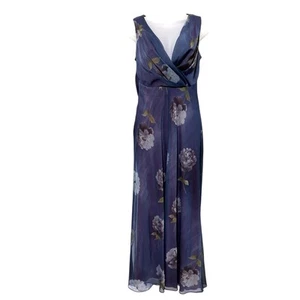 Vintage Style Purple Floral Sleeveless Maxi Dress Size 10 Cowl Neck Lined Sheer - Picture 1 of 13