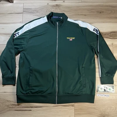 Chaqueta deportiva Polo Ralph Lauren cremallera completa verde blanca para hombre 3XL alta Foto 1 de 4