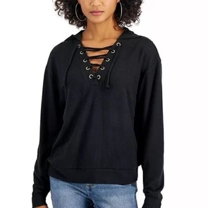Self Esteem Juniors' Lace-up Hoodie black sweater, top, shirt M - Picture 1 of 5