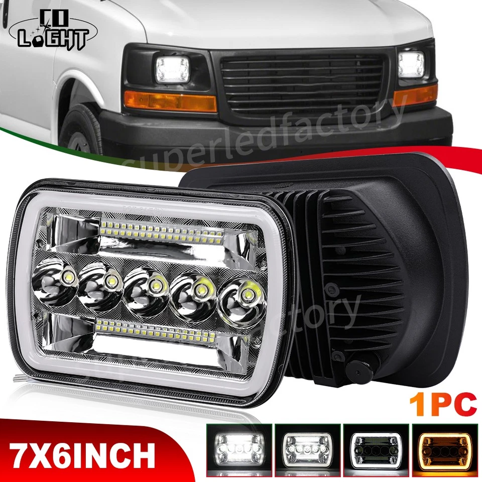 Faro LED alto/bajo halo DRL Fit 1996-2018 GMC Savana 1500 2500 3500 7x6" pulgadas Foto 1 de 4
