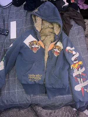 Sudadera con capucha de piel Ed Hardy vintage Foto 1 de 2