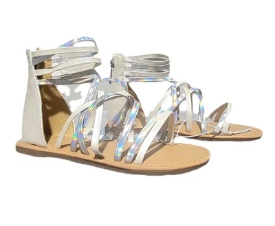 Cat & Jack Dion Big Girls' Size 4 White & Iridescent Strappy Gladiator Sandals - Image 1 of 4
