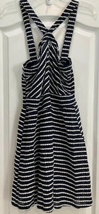Paper Doll Sundress Size Junior L Blue White Stripes Strap Back Front Lined 65 - Picture 1 of 8