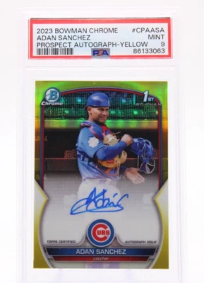 ADAN SANCHEZ 2023 BOWMAN CHROME 1st RC Prospect Autograph Yellow /75 PSA 9 MINT - Image 1 of 2