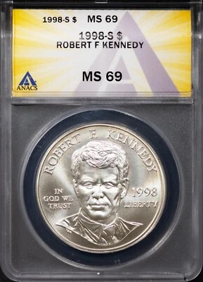1998-S $1 Silver Robert F Kennedy MS 69 ANACS # 7625505 + Bonus - Image 1 of 2