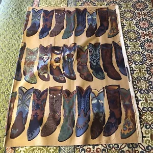 Vtg 80s/90s Interior Fabric Design Decorator Cowboy Boots 39”x 53” - Picture 1 of 9