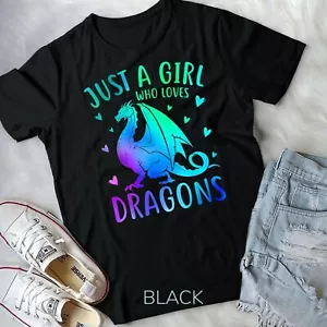 Cute Just A Girl Who Loves Dragons Women and Girls Unisex T-shirt - Picture 1 of 11