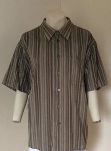 *NICE Brown / Khaki Colour Mix Striped Short Sleeve Shirt By EWM Size L - Great! - Picture 1 of 3