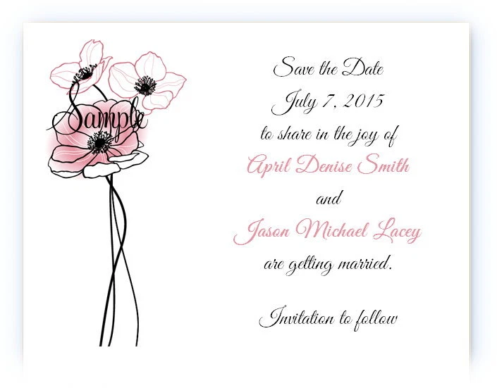 100 Tarjetas Personalizadas Personalizadas Rosa Amapola Floral Boda Novia Guardar Fecha Foto 1 de 1
