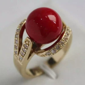 12mm South Sea Shell Pearl Round Bead Gemstone 18K Gold GP Ring Size 6 7 8 9 AAA - Picture 1 of 15