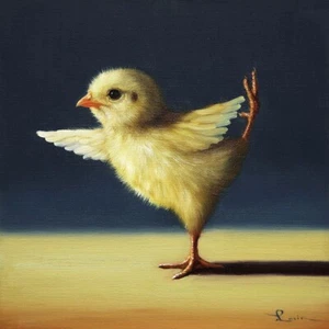Yoga Chick Dancer Pose by Lucia Heffernan A Chick Doing Yoga Funny Print 14x14 - Picture 1 of 1