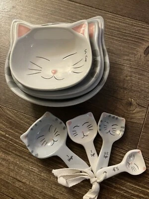 World Market 4 Adorable Cat Ceramic Measuring Cups and 4 Measuring Spoons Set - Image 1 of 3
