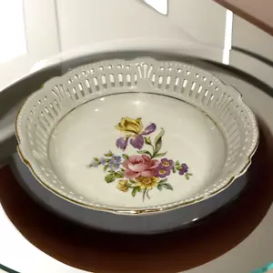 Vintage Schwarzenhammer Bavaria Bowl Dish 7" Colorful Floral Reticulated Germany - Picture 1 of 9