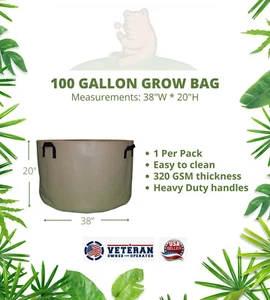 Cali Grow - 50/65/100/150/200/300/400 Gallon Grow Bags, Fabric Pot, Tan, NEW - Picture 1 of 16