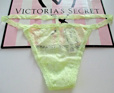 VICTORIA'S SECRET PINK Wink Lace V-String Thong Panty VS Lime Cream S M L XL - Image 1 of 4