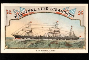 1800er National Line Dampfschiff Dampfer Segelschiff SS England Trade Card SR.S.E - Bild 1 von 9