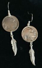 Beautiful Earrings Indian Nickel Feather  Handmade by Cactus Mountain Designs