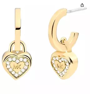 Michael Kors Yellow Gold Heart Padlock Cystal Drop Hoop Earrings - Picture 1 of 3