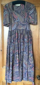 Original True Vintage Early 1950's Paisley Pattern Full Skirted Cotton Dress VGC - Picture 1 of 8