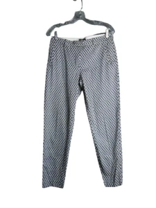H&M Skinny Cropped Chino Pants Blue White Diamond All Over Print Womens Size 8 - Picture 1 of 10