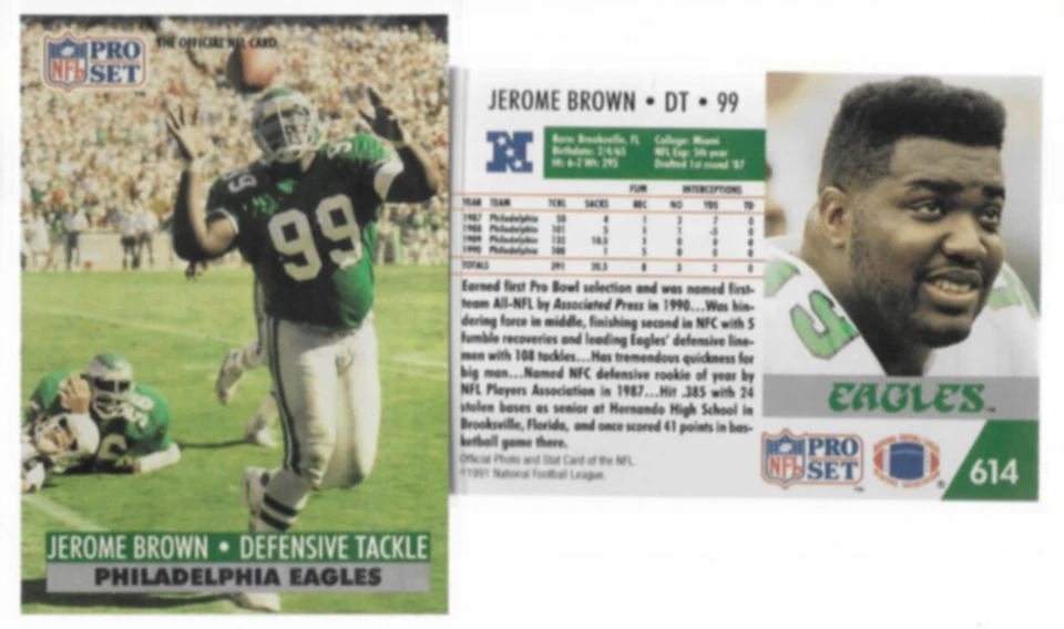 JEROME BROWN (2) 1991 Pro Set #614.  EAGLES - Image 1 of 1