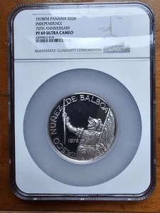 1978FM PANAMA INDÉPENDANCE 75ème ANN. SILVER S20B - NGC PF69 ULTRA CAMÉE POP 30/3 - Photo 1/4