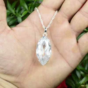 65.50 Ct Natural Brazilian Marquise Cut White Zircon Pendant 925 Silver Gemstone - Picture 1 of 7
