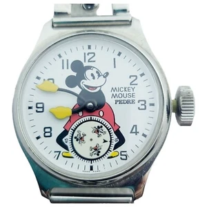 Vintage 1989 Disney Pedre MICKEY MOUSE Silber Armbanduhr Neue Batterie - Bild 1 von 10