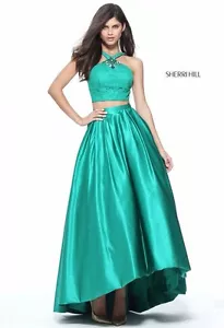 Sherri Hill 51162 Emerald Green Stunning Pageant Prom Two Piece Gown Dress sz 10 - Picture 1 of 3