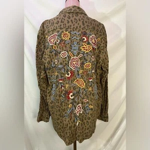 Handmade Embroidered Karyn Seo 100% Cotton Leopard Print Floral Shacket Sz Large - Picture 1 of 11