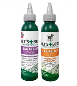 VETS BEST EAR RELIEF WASH/DRY Set for Dog Cat 2-4OZ - Picture 1 of 3