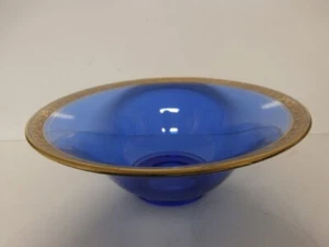 Vintage Kobaltblau Glas Konsole Servierschale Gold Umrandet Art Deco - Bild 1 von 5