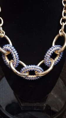 Banana Republic Women's Blue Bead Poppy Gold Link Toggle Necklace (346B) - Image 1 of 4