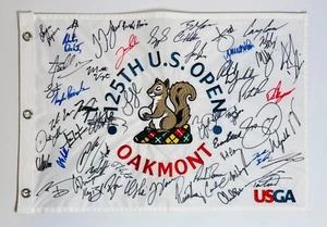 2025 US OPEN FIELD SIGNED GOLF FLAG 55+ AUTOS COA OAKMONT JJ SPAUN MICKELSON ETC - Picture 1 of 16