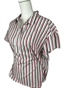 Tommy Hilfiger Women's Size L Blouse Short Fluster Sleeve Stripped White - Picture 1 of 6