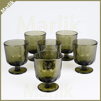 Juego de 6 vasos de vino con cabeza de ciervo LA ROCHERE, verde oliva, tallo corto 4" H Foto 1 de 4