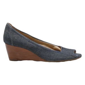 CLARKS Wedge Peep Toe Heels Blue Synthetic 20701 Womens UK 4.5 - Picture 1 of 6