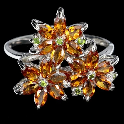 925 Sterling Silver Ring Marquise Citrine Chrome Diopside Natural Gemstone Size  - Image 1 of 4