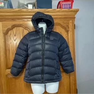 Patagonia Kids' Hi-Loft Insulated Down Sweater Hoody Navy Girls Sz Large 12 - Picture 1 of 16