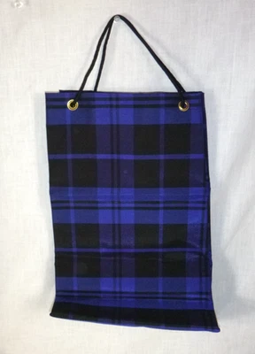 NOS Vtg Rubber Lined Plaid Tote Bag Shopper Shoe Bag Blue Black 14" H - Image 1 of 4