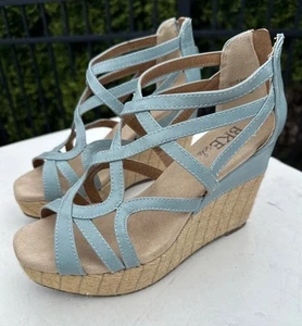BKE Ocean Mintblau Riemchen Espadrille Keilabsatz Plateau Sandale 9 - Bild 1 von 11