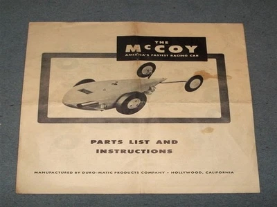 Vintage Tether Car - McCOY TEARDROP Parts List / Instructions-ORIGINAL  - Image 1 of 2