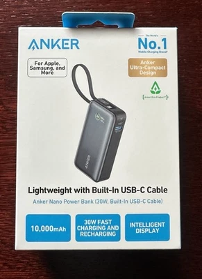 Anker Nano Powerbank| 10000 mAh mit  integriertem USB-C Kabel |PD 30W | Neu - Bild 1 von 4