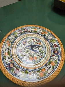 Ciotola Dario Farrucci Designs Villa Paradiso dipinta a mano uccellino floreale diametro 17" - Foto 1 di 7