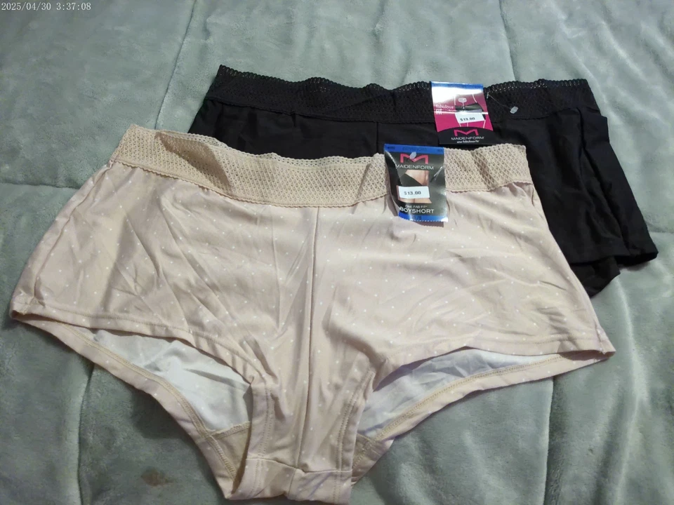 2 双黑色和裸色圆点 Maidenform 40760 男孩短裤 * 新 * XL 8 — 第 1/1 张图片