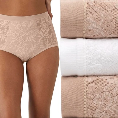Bali High Waist Lace Cotton Brief Breathe Wide Comfort Waistband 3 pk sz 9 $30 - Image 1 of 4