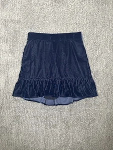 J Crew NWT Mini Skirt Womens Size S Navy Blue Velvet Pull On Ruffle Hem Pockets - Picture 1 of 9