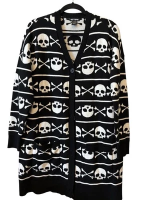 Cárdigan Hot Topic Calavera y Huesos Cruzados Halloween Mediano M Suéter Negro Blanco Foto 1 de 4