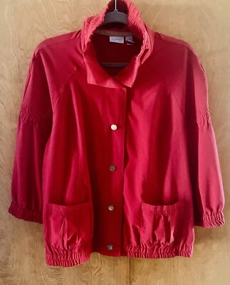 Chico's Chicos 尺寸 2 红色 3/4 袖风衣夹克带 2 个口袋 — 第 1/4 张图片