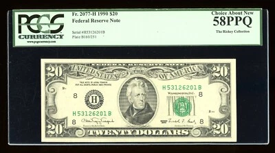 DBR 1990 $20 FRN St. Louis Fr. 2077-H PCGS 58 PPQ Serial H53126201B - Image 1 of 2
